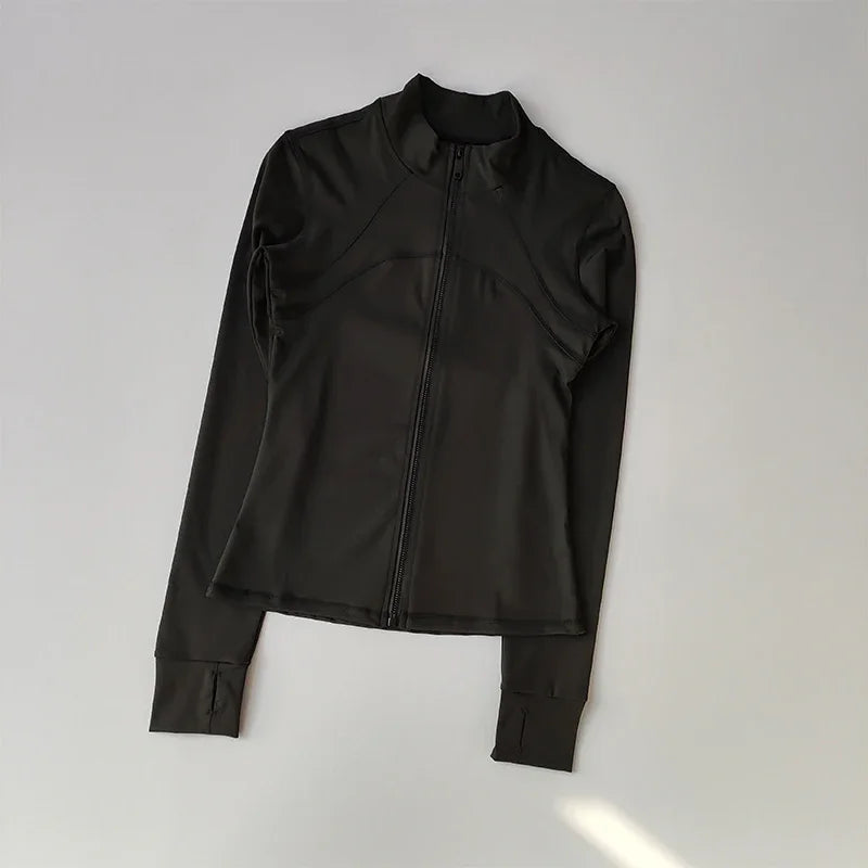 Outdoor Sports Long Sleeved Women Slim Yoga Clothes Quick Dry Zipper Cardigan Stand Up Collar Jacket Running Fitness Jacket Top