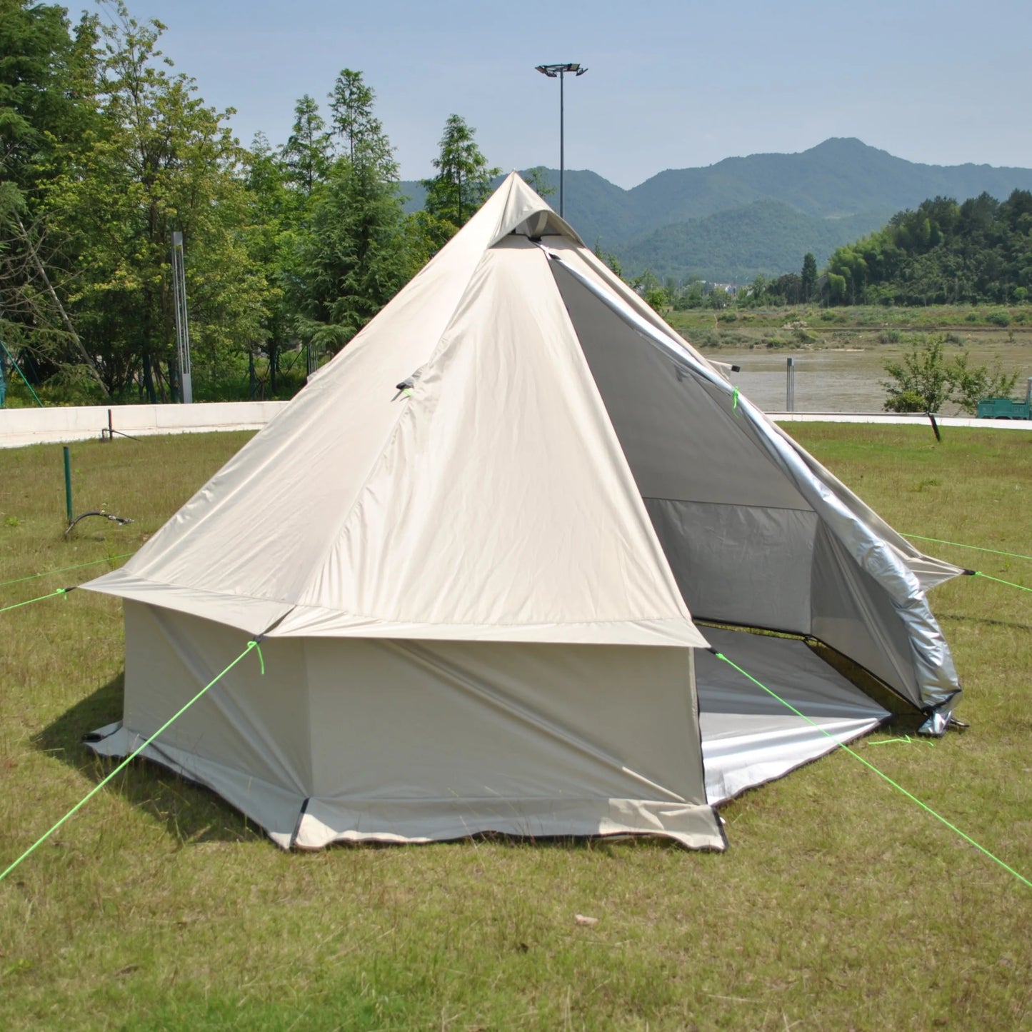 8 Person Large Pyramid Hot Tent with Four Seasons Camping Chimney Wood Stove for Outdoor Cooking Mongolian Bag Tent CZX-998