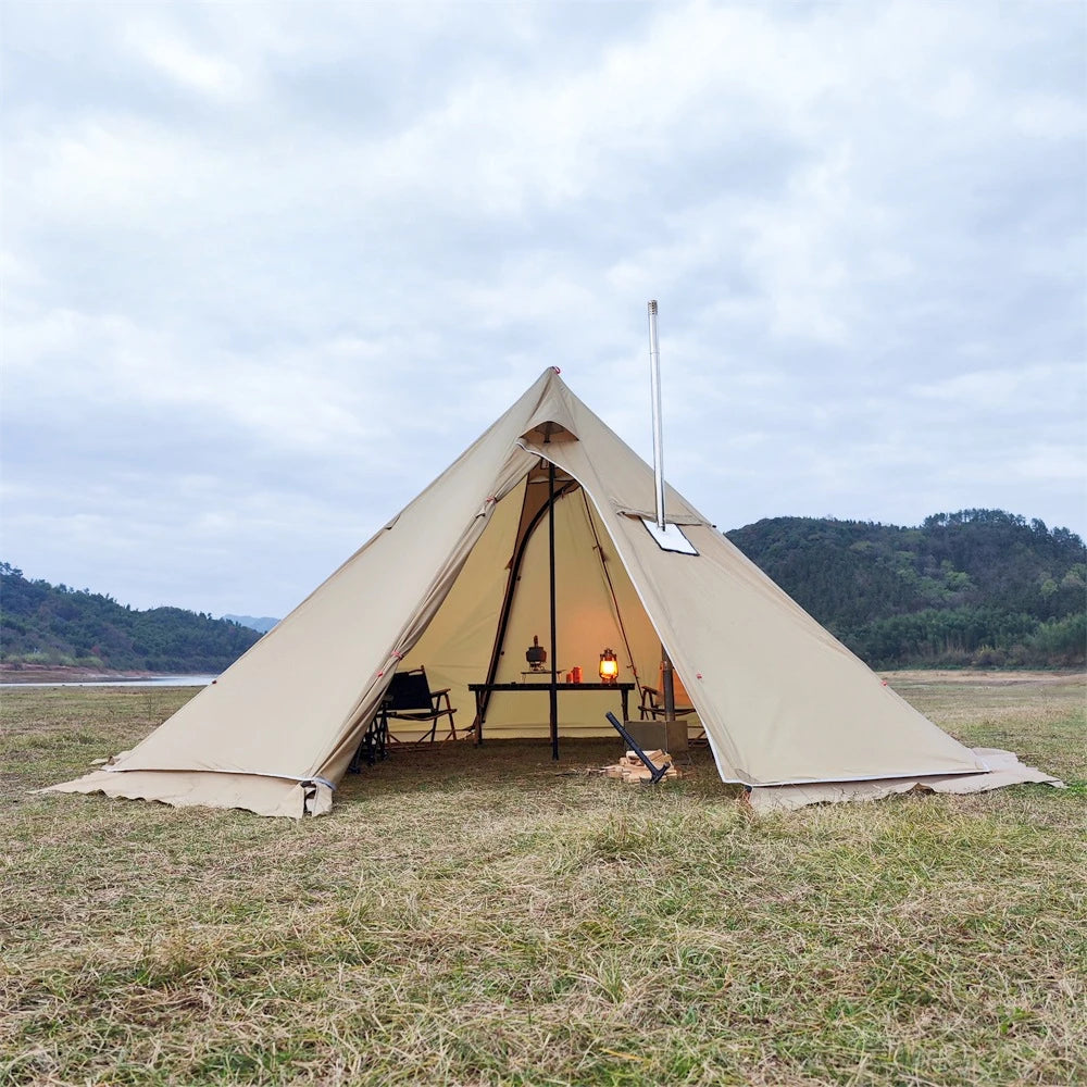 YOUSKY Winter Snow Skirt Outdoor Camping Tent with Chimney Wood Stove Large Pyramid Tent for Hot and Cold Weather Camping