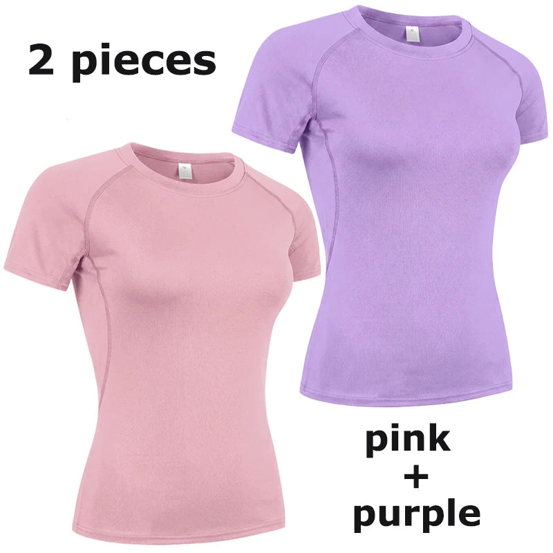 Women's Compression Shirt Short Sleeve Athletic Yoga Running T-Shirt Summer Gym Workout Quick Dry Stretchy Tees Tops Baselayer