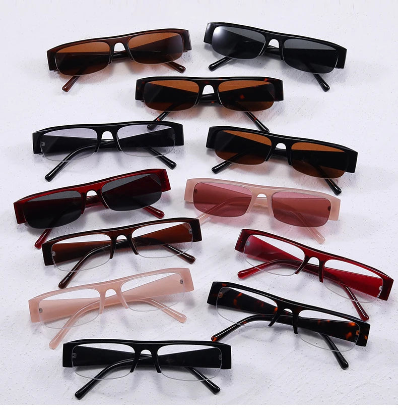 SO&EI New Small Rectangle Women Sunglasses Vintage Clear Lens Men Half Frame Eyewear Shades UV400