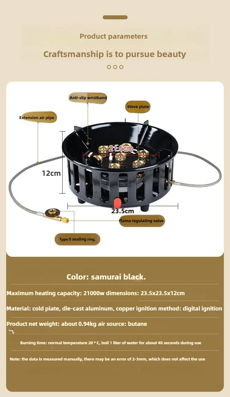 19800W 7-Core Camping Stove High-Power Strong Fire Portable Tourist Gas Burner Windproof Electronic Ignition Camping Equipment