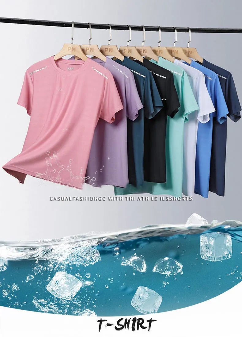 Women Reflective Running T-Shirt - High Elastic Breathable Quick-Dry Ice Silk Sport Top for Summer, Cool Short Sleeve Active Tee