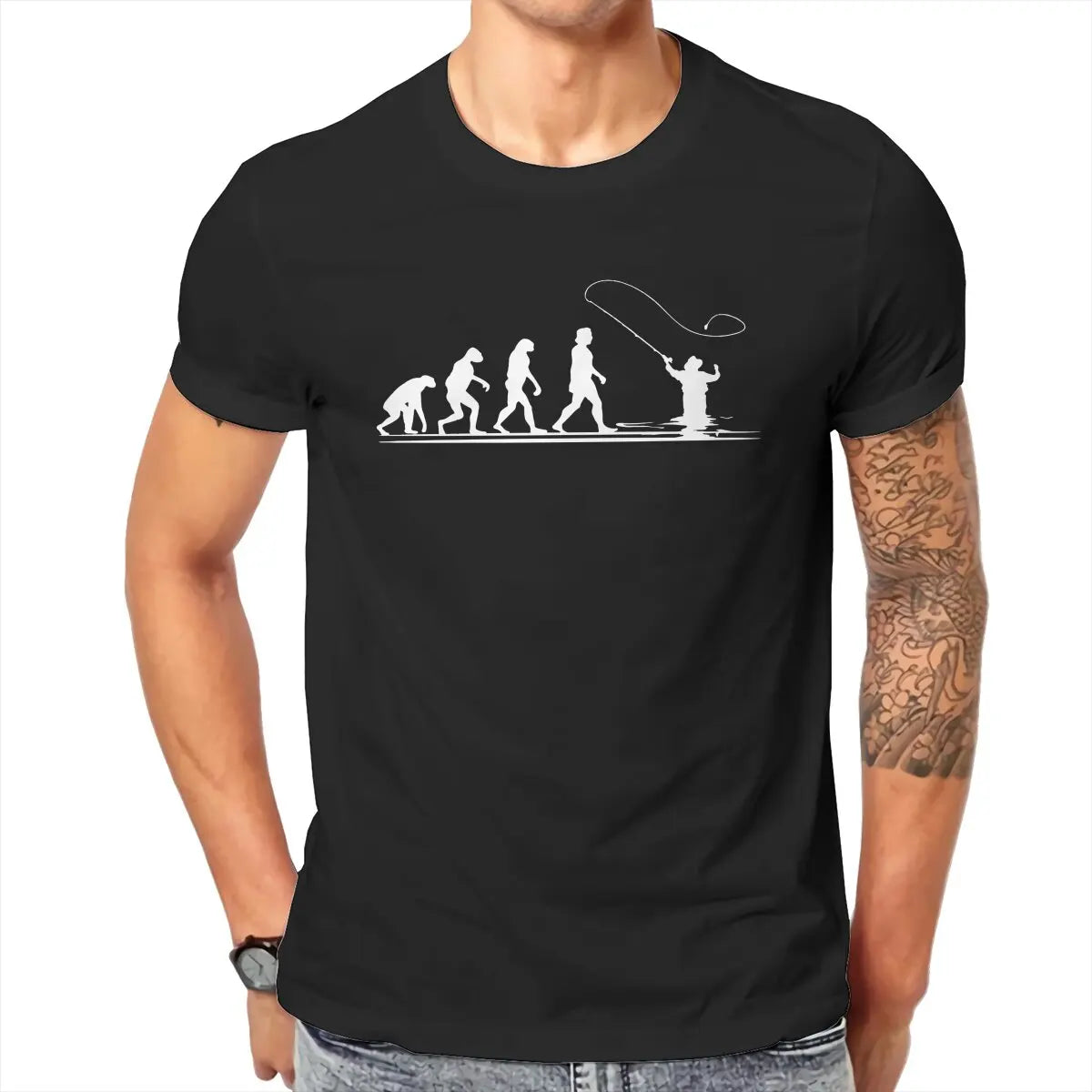 Evolution of Man Fly Fishing Funny T Shirt for men 100% Cotton printed plus size Fishing Angling Fishermen Fish Retr Gift Idea