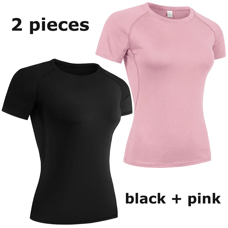 Women's Compression Shirt Short Sleeve Athletic Yoga Running T-Shirt Summer Gym Workout Quick Dry Stretchy Tees Tops Baselayer