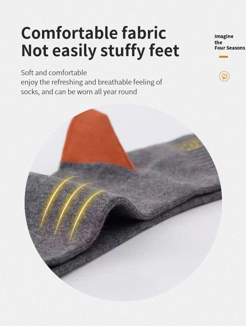 5 Pairs Men’s Breathable Bamboo Fiber Sports Socks Anti-Odor Sweat-Absorbing Business Crew Stockings Suitable for All Seasons