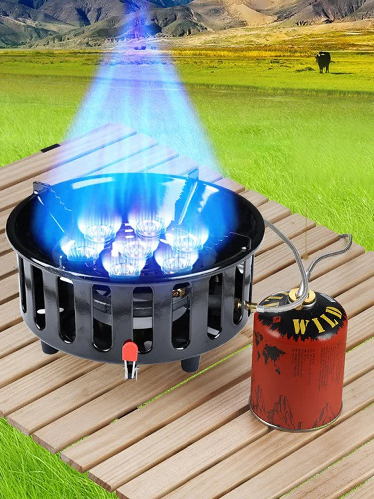 19800W 7-Core Camping Stove High-Power Strong Fire Portable Tourist Gas Burner Windproof Electronic Ignition Camping Equipment