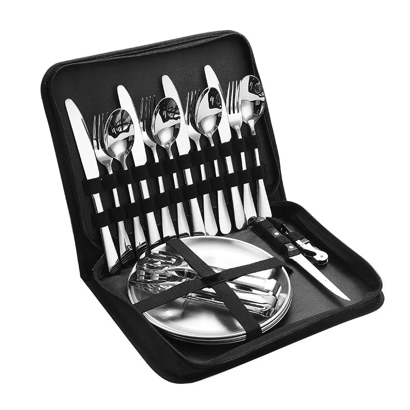 Ultimate Camping Tableware Set with Bag Portable Cutlery Kit for Outdoors Camping Utensils Including Steak Knives,Forks,Spoons