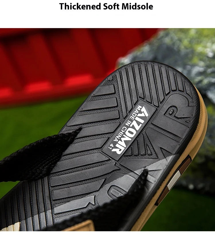 Summer trend contrasting flip flops for men wearing non-slip soft bottom braided beach sandy rubs