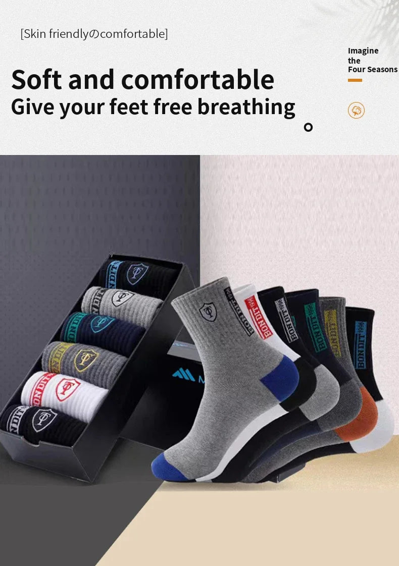 5 Pairs Men’s Breathable Bamboo Fiber Sports Socks Anti-Odor Sweat-Absorbing Business Crew Stockings Suitable for All Seasons