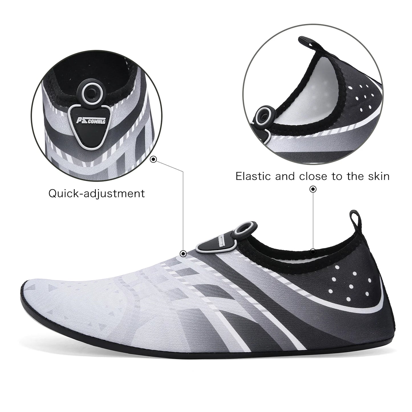 New Beach Shoes Wading Upstream Shoes Non-Slip Water Socks Swimming Shoes Breathable Treadmill Soft Shoes Black Soft Soled