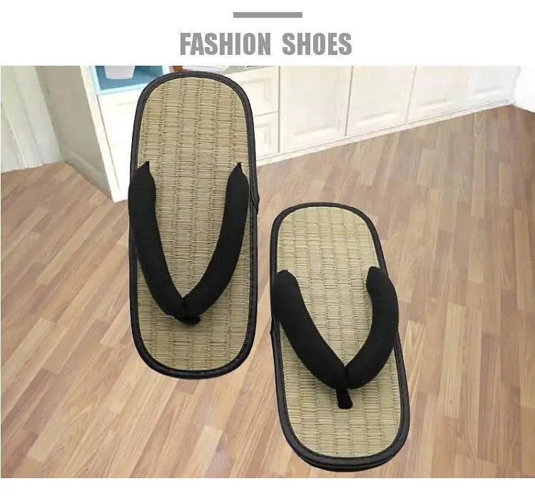 Japanese Geta Straw Plaited Article Man Flip Flops Summer Slippers Clip Slipper Sandals Open Toe Japanese Thick Bottom Slipper
