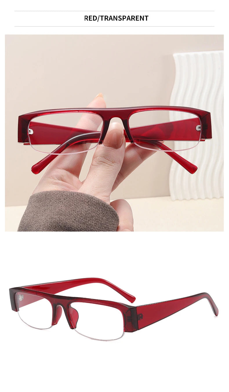 SO&EI New Small Rectangle Women Sunglasses Vintage Clear Lens Men Half Frame Eyewear Shades UV400