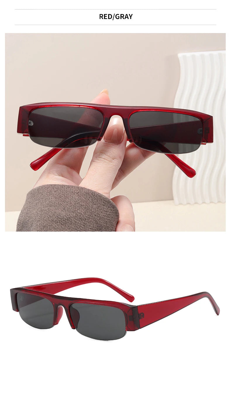 SO&EI New Small Rectangle Women Sunglasses Vintage Clear Lens Men Half Frame Eyewear Shades UV400