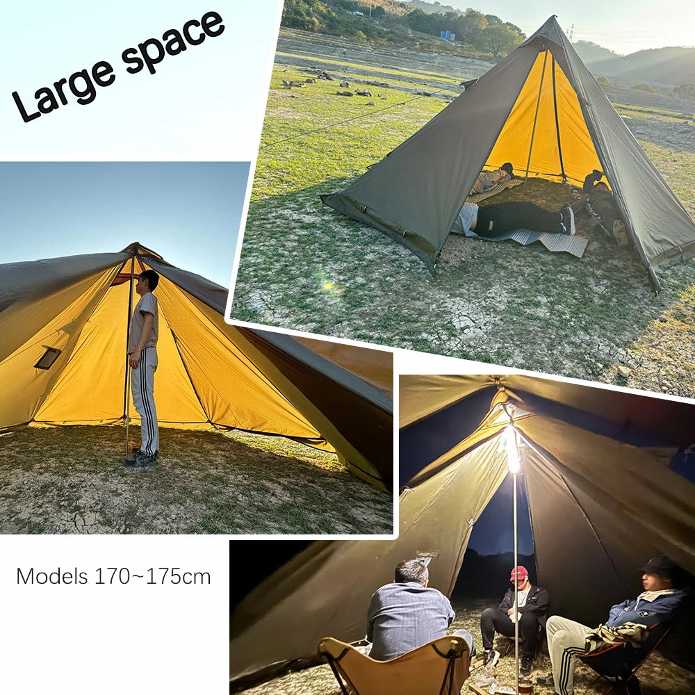 2 Persons Winter Pyramid Hot Tent Flame Retardant Large Outdoor Camping Waterproof Tipi Tent Lightweight Firewood Stove Tent