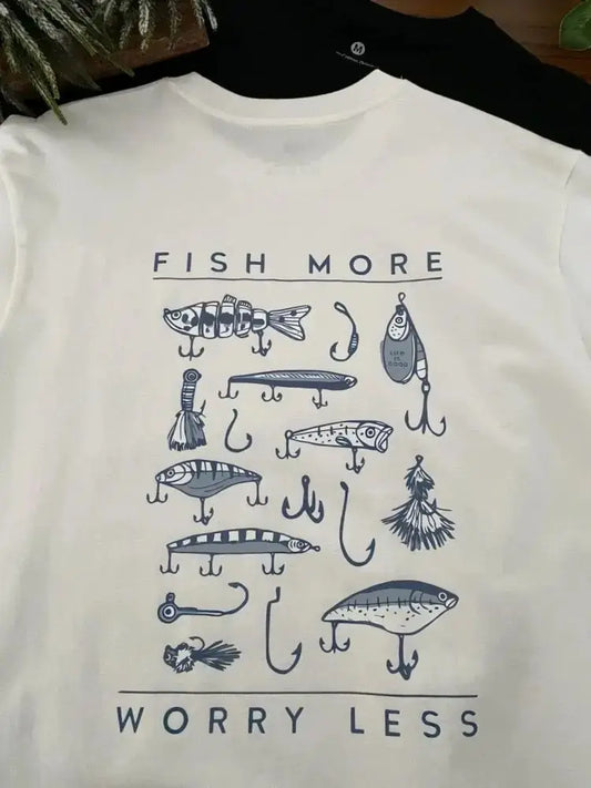Casual Style, Suitable for Outdoor Wear, Featuring A Blue Graphic of Fishing Bait To Draw The Attention of Fish.graphic T Shirts