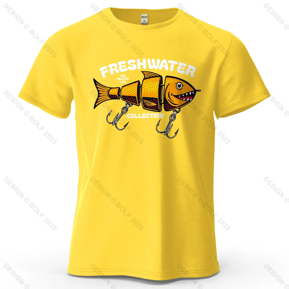 2026 New Fishing Lure Pattern Printed Men's T-Shirt 100% Cotton Oversized Fishing Hobby Graphic Tees for Women Tops Tees