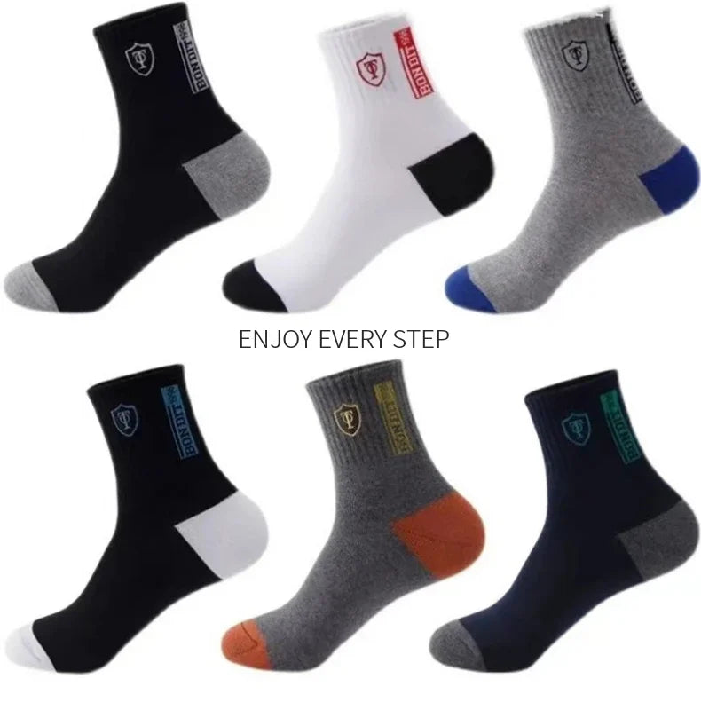5 Pairs Men’s Breathable Bamboo Fiber Sports Socks Anti-Odor Sweat-Absorbing Business Crew Stockings Suitable for All Seasons