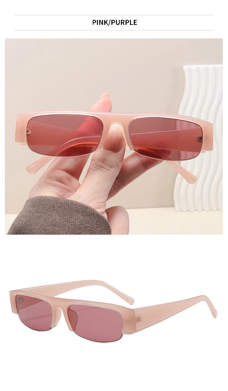 SO&EI New Small Rectangle Women Sunglasses Vintage Clear Lens Men Half Frame Eyewear Shades UV400