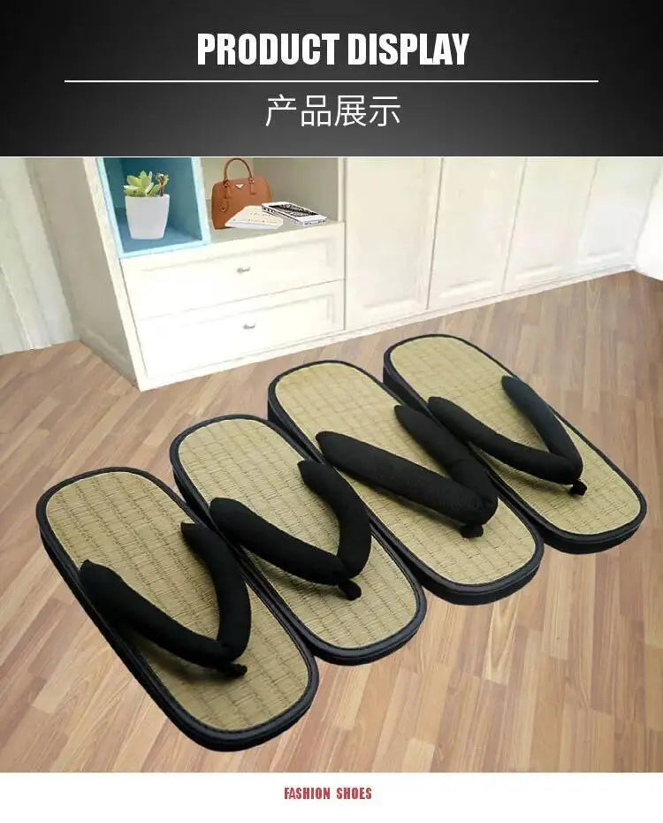 Japanese Geta Straw Plaited Article Man Flip Flops Summer Slippers Clip Slipper Sandals Open Toe Japanese Thick Bottom Slipper