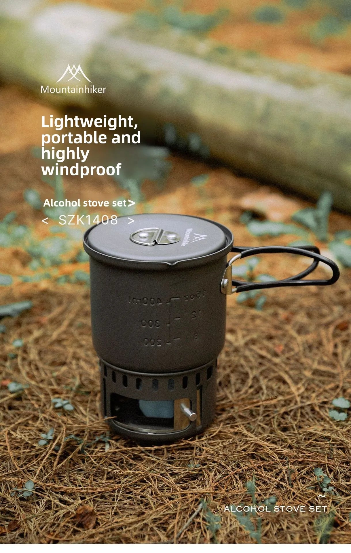MOUNTAINHIKER New Outdoor Camping Alcohol Stove Set All-in-one Portable Lightweight Aluminum Alloy Stove Pot Cooking Accessory