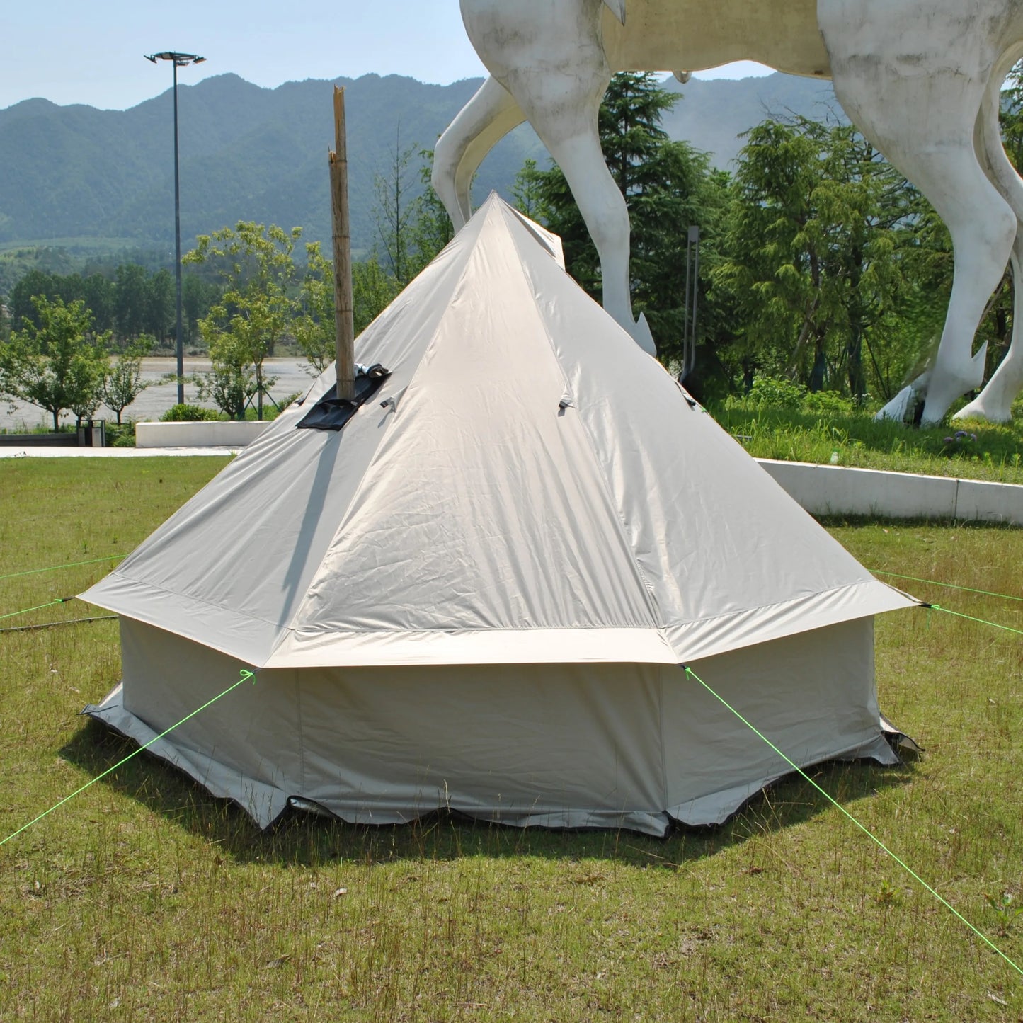 8 Person Large Pyramid Hot Tent with Four Seasons Camping Chimney Wood Stove for Outdoor Cooking Mongolian Bag Tent CZX-998