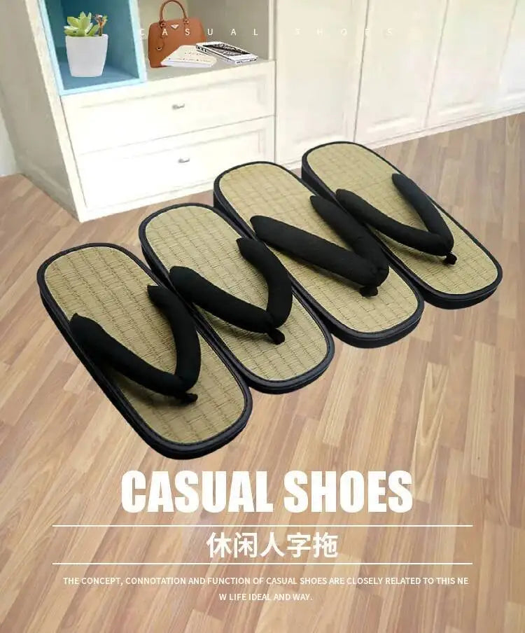 Japanese Geta Straw Plaited Article Man Flip Flops Summer Slippers Clip Slipper Sandals Open Toe Japanese Thick Bottom Slipper