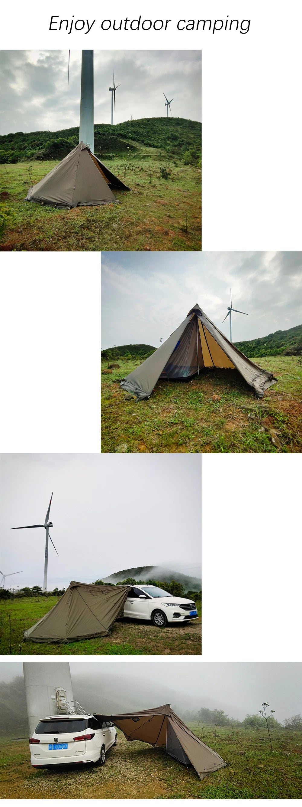 2 Persons Winter Pyramid Hot Tent Flame Retardant Large Outdoor Camping Waterproof Tipi Tent Lightweight Firewood Stove Tent
