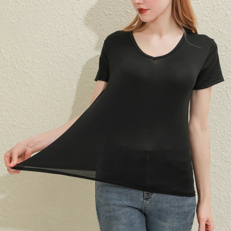 Solid Women Cotton T-shirt V-Neck Short Sleeve Female Tee Slim White And Balck T-Shirt Casual Solid Lady Tshirt Tops