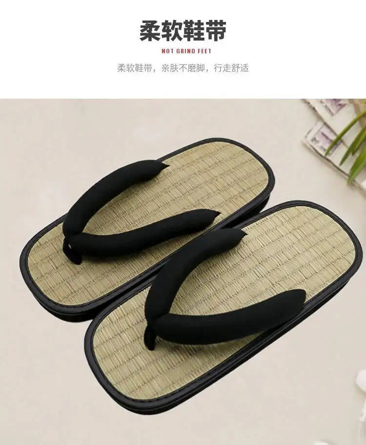 Japanese Geta Straw Plaited Article Man Flip Flops Summer Slippers Clip Slipper Sandals Open Toe Japanese Thick Bottom Slipper