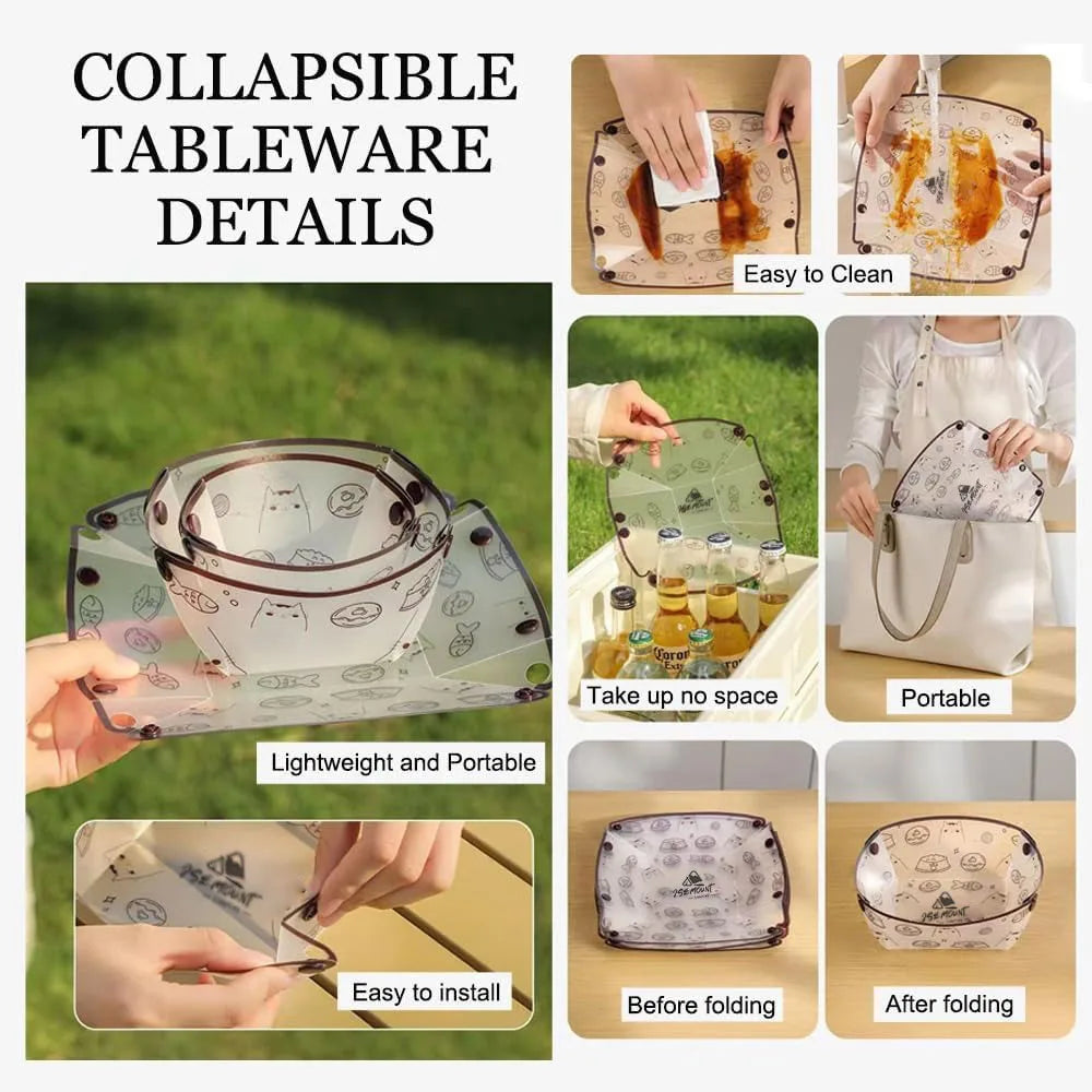 Portable Camping Tableware Set of 3/6 Pieces, Folding Plate,Bowl, Water Cup,Easy-Clean,Ultra-Light, Heat-Resistant,Collapsible