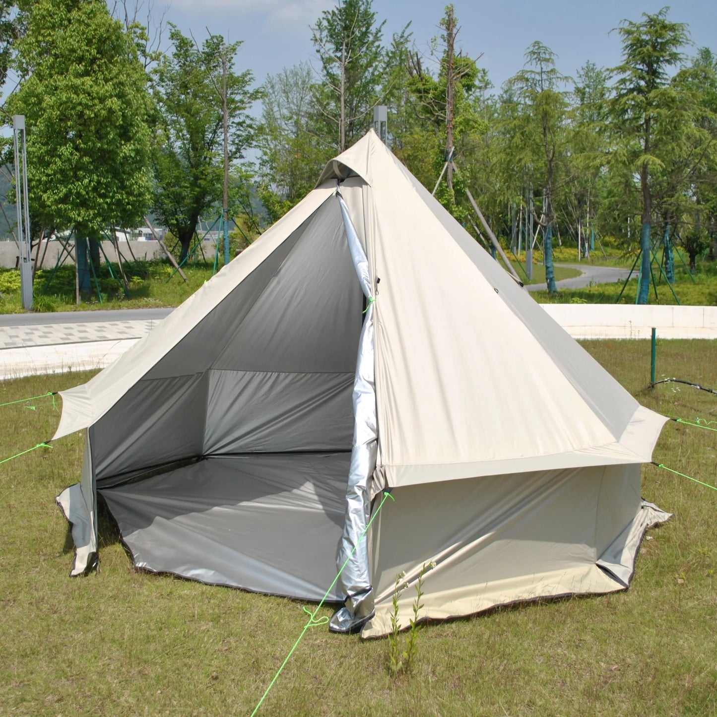 8 Person Large Pyramid Hot Tent with Four Seasons Camping Chimney Wood Stove for Outdoor Cooking Mongolian Bag Tent CZX-998