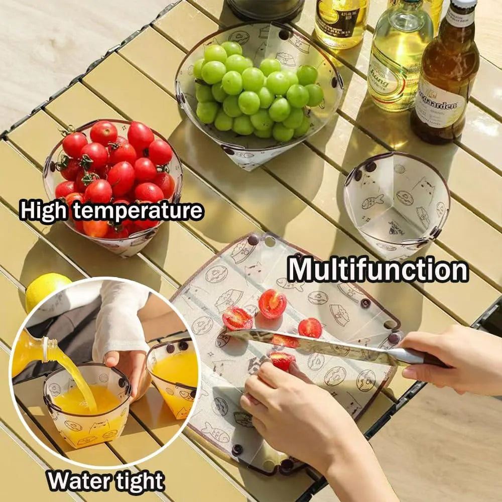 Portable Camping Tableware Set of 3/6 Pieces, Folding Plate,Bowl, Water Cup,Easy-Clean,Ultra-Light, Heat-Resistant,Collapsible