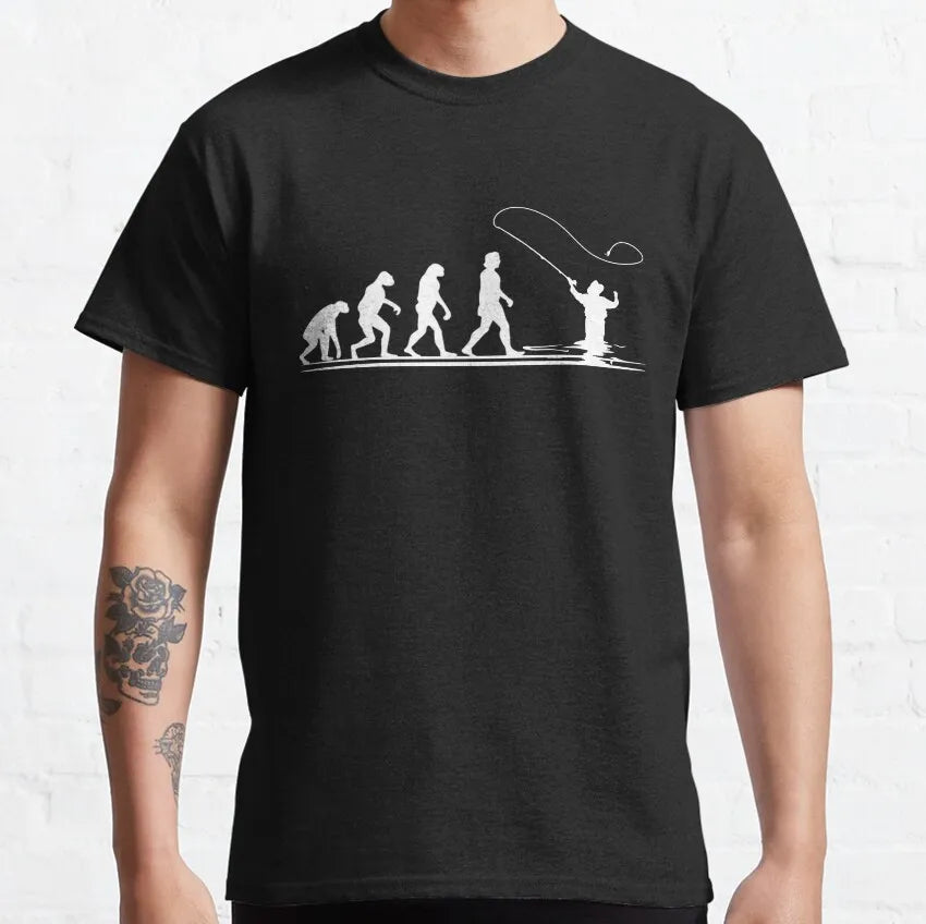 Evolution of Man Fly Fishing Funny T Shirt for men 100% Cotton printed plus size Fishing Angling Fishermen Fish Retr Gift Idea