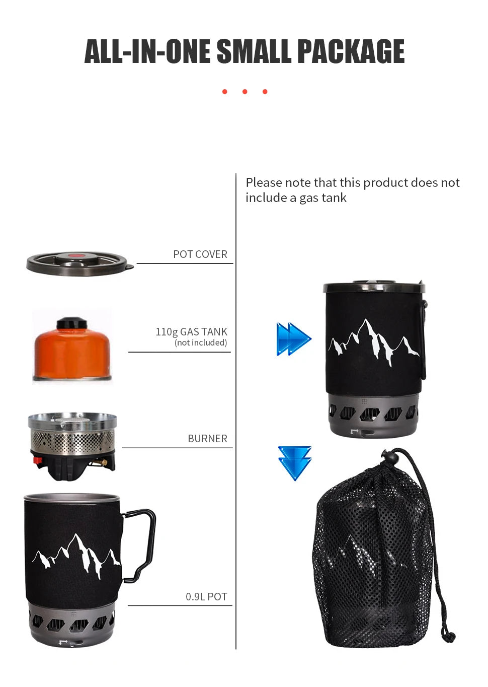 0.9L Camping Stove System Portable Cooking Burner Outdoor Propane Cooking System for Hiking Beach Picnic Trekking Emergency Use