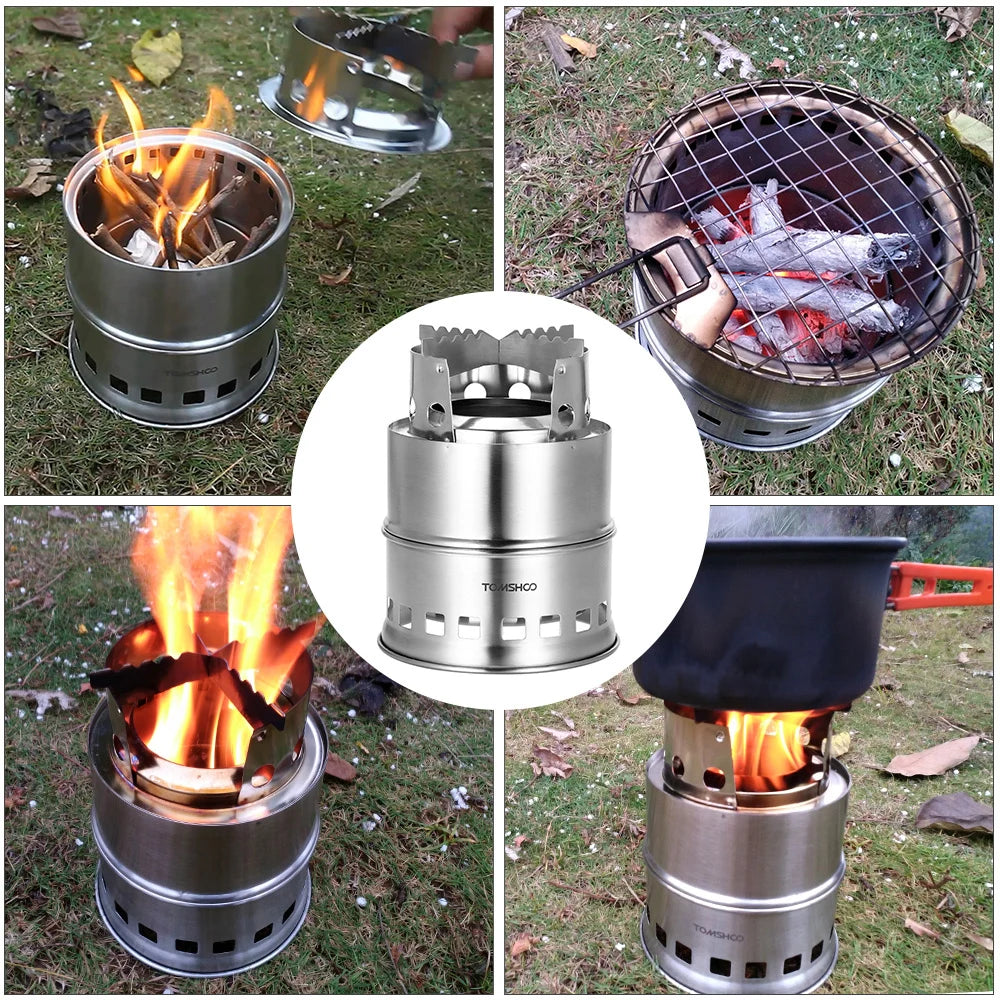 Camping Stove Portable Folding Windproof Wood Burning Stove Compact Stainless Steel Alcohol Stove Outdoor Camping Hiking Picnic