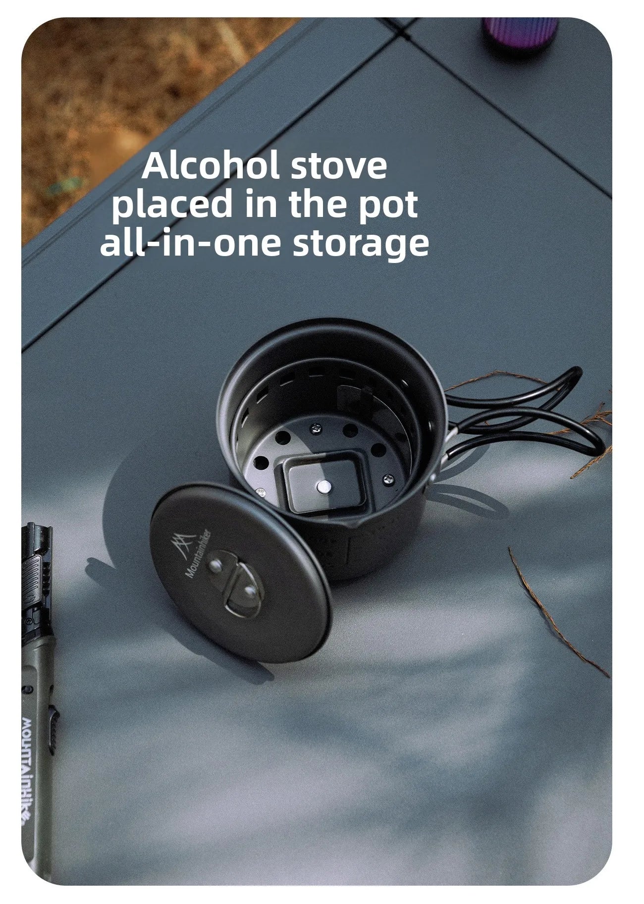 MOUNTAINHIKER New Outdoor Camping Alcohol Stove Set All-in-one Portable Lightweight Aluminum Alloy Stove Pot Cooking Accessory