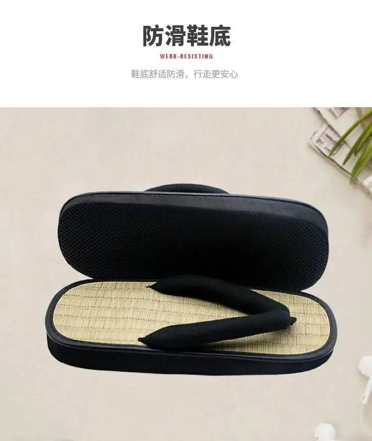 Japanese Geta Straw Plaited Article Man Flip Flops Summer Slippers Clip Slipper Sandals Open Toe Japanese Thick Bottom Slipper