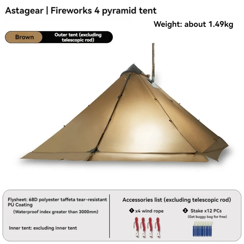 ASTA GEAR Fk 4 Camping pyramid ultralight tent can burn firewood, stove with snow skirt