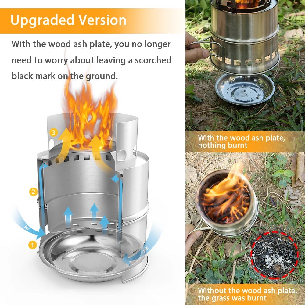 Camping Stove Portable Folding Windproof Wood Burning Stove Compact Stainless Steel Alcohol Stove Outdoor Camping Hiking Picnic