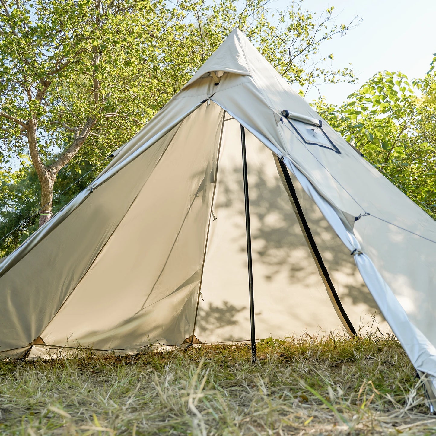 PAKICETUS Hot Tent with chimney mouth and snow skirt，5.24ft~7.21ft Standing Room，2-4 Person, 4 Season Backpacking Tent, Tipi Ten