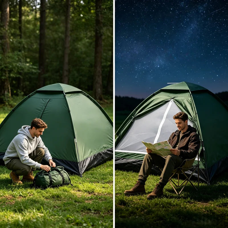 Sun shield, camping tent, ultralight tent – 2-person outdoor equipment for hiking, dual-layer door, portable camping accessory.