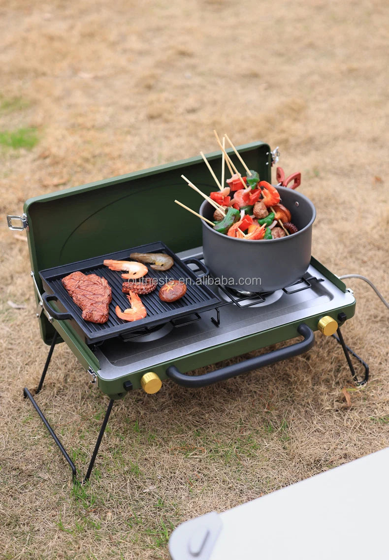 Multi Fuel Camping Stove Portable Two Burner Cookware Outdoor Picnic Bbq Grill Foldable Gas Stove High Power Cooking