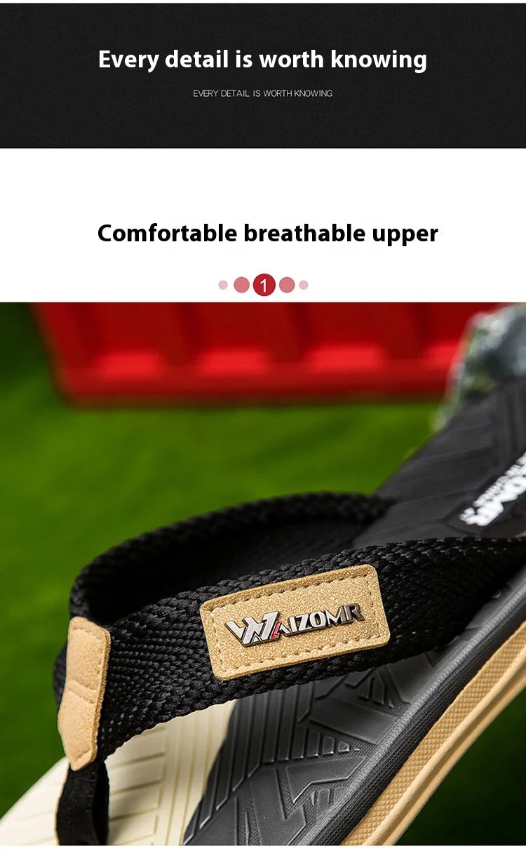 Summer trend contrasting flip flops for men wearing non-slip soft bottom braided beach sandy rubs