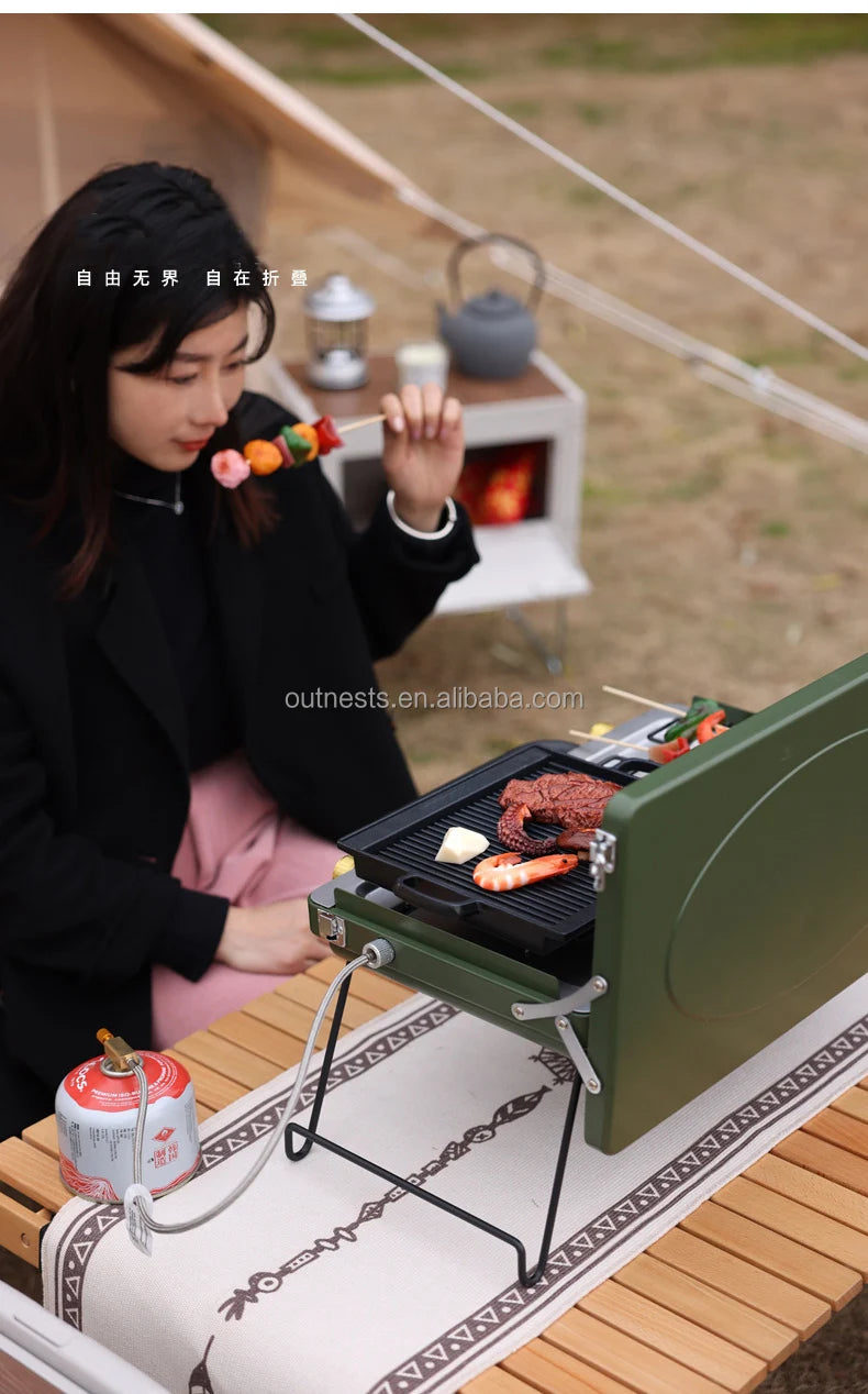 Multi Fuel Camping Stove Portable Two Burner Cookware Outdoor Picnic Bbq Grill Foldable Gas Stove High Power Cooking