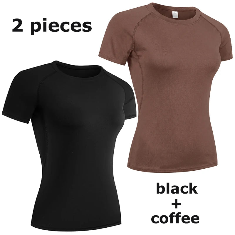 Women's Compression Shirt Short Sleeve Athletic Yoga Running T-Shirt Summer Gym Workout Quick Dry Stretchy Tees Tops Baselayer