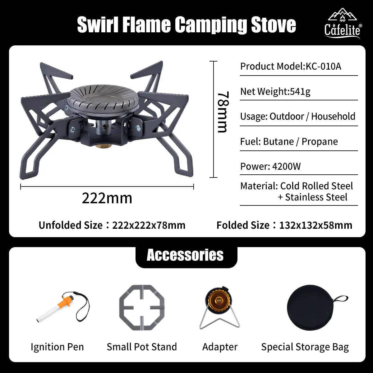 4200W Camping Stove with Gas BurnerSwirl Flame Ultralight Windproof High Power Gas Stove Outdoor Heater for Camping Hiking