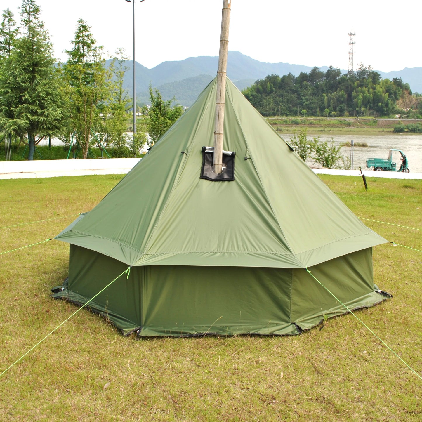 8 Person Large Pyramid Hot Tent with Four Seasons Camping Chimney Wood Stove for Outdoor Cooking Mongolian Bag Tent CZX-998