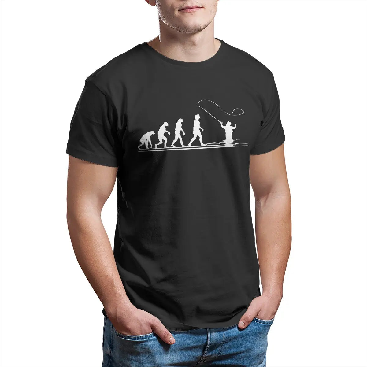 Evolution of Man Fly Fishing Funny T Shirt for men 100% Cotton printed plus size Fishing Angling Fishermen Fish Retr Gift Idea
