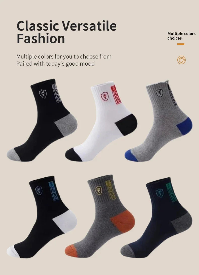 5 Pairs Men’s Breathable Bamboo Fiber Sports Socks Anti-Odor Sweat-Absorbing Business Crew Stockings Suitable for All Seasons
